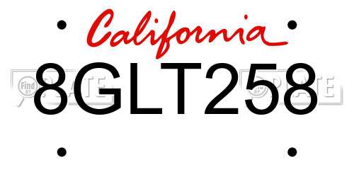8GLT258 California License Plate