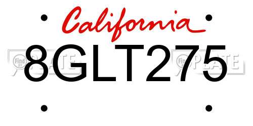 8GLT275 California License Plate