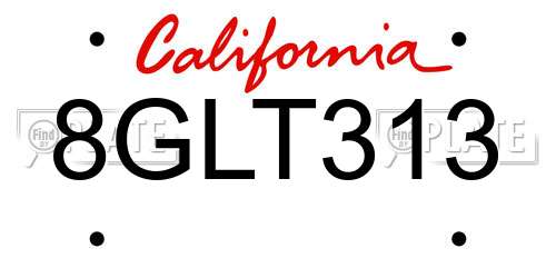 8GLT313 California License Plate