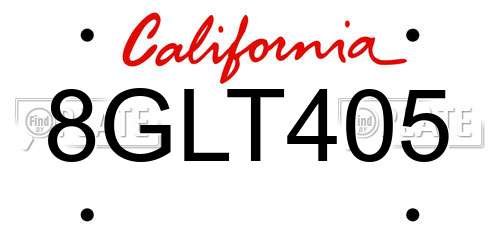 8GLT405 California License Plate