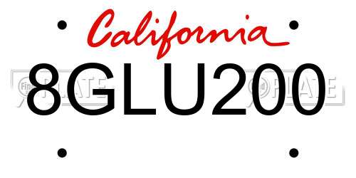 8GLU200 California License Plate