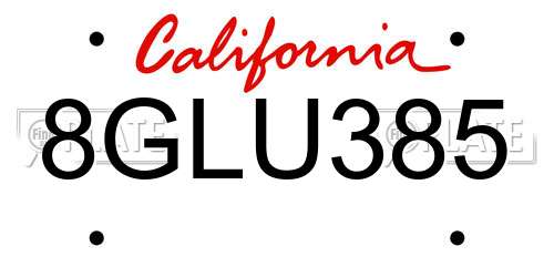 8GLU385 California License Plate