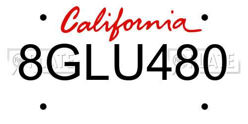 8GLU480 California License Plate