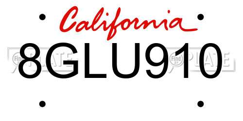 8GLU910 California License Plate