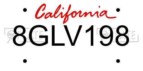 8GLV198 California License Plate