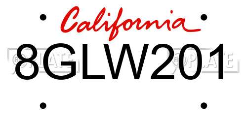 8GLW201 California License Plate