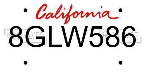 8GLW586 California License Plate