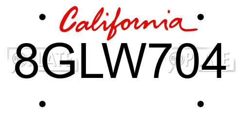 8GLW704 California License Plate
