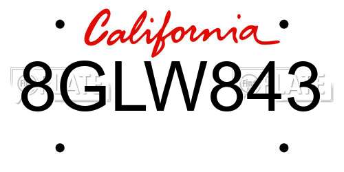 8GLW843 California License Plate