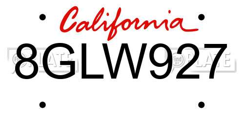 8GLW927 California License Plate