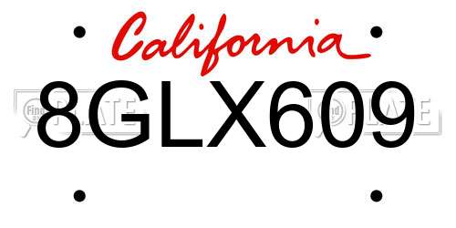 8GLX609 California License Plate