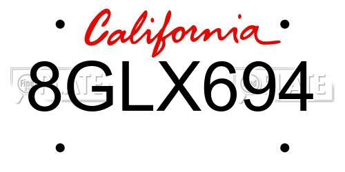 8GLX694 California License Plate