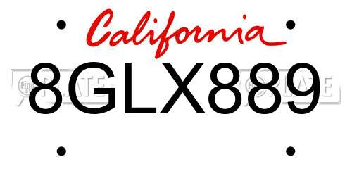 8GLX889 California License Plate