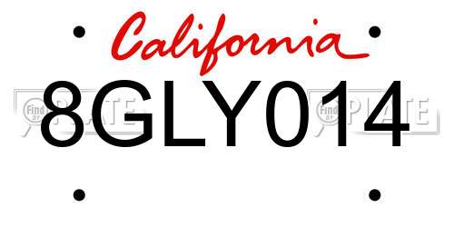 8GLY014 California License Plate