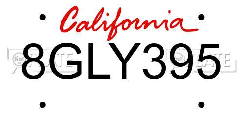 8GLY395 California License Plate