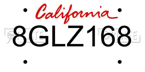 8GLZ168 California License Plate
