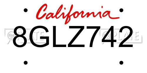 8GLZ742 California License Plate