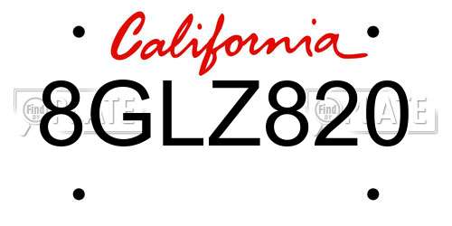 8GLZ820 California License Plate