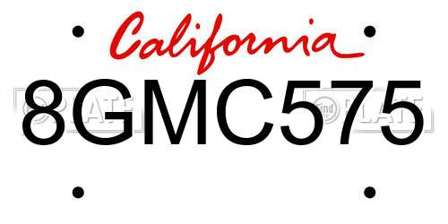 8GMC575 California License Plate