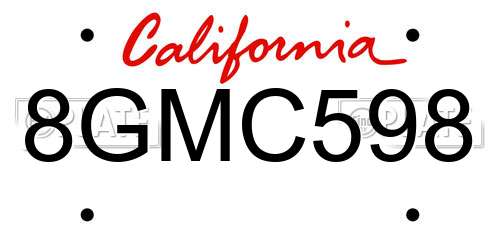 8GMC598 California License Plate