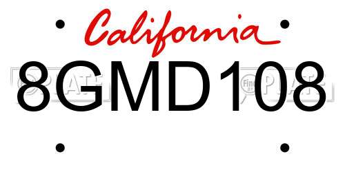8GMD108 California License Plate