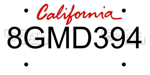 8GMD394 California License Plate