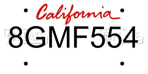 8GMF554 California License Plate