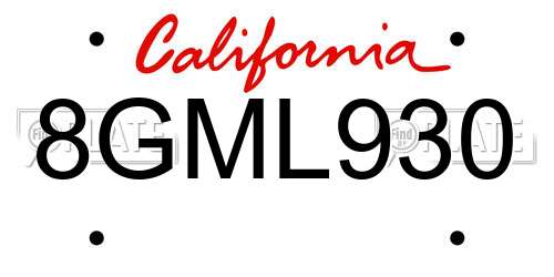 8GML930 California License Plate
