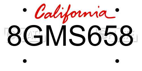 8GMS658 California License Plate
