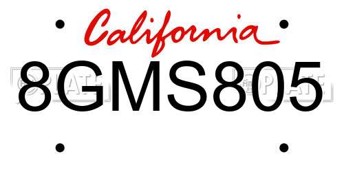8GMS805 California License Plate