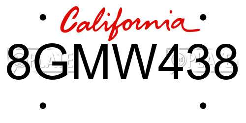 8GMW438 California License Plate