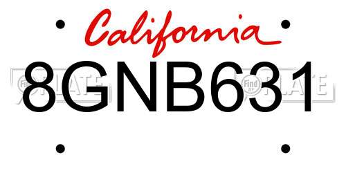 8GNB631 California License Plate