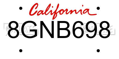 8GNB698 California License Plate