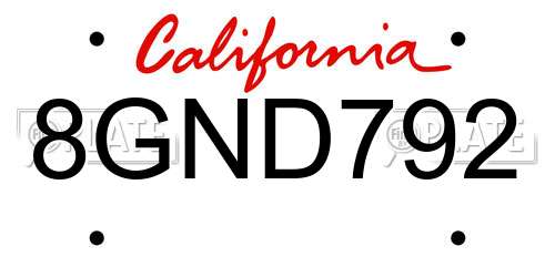 8GND792 California License Plate