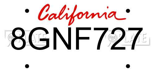 8GNF727 California License Plate