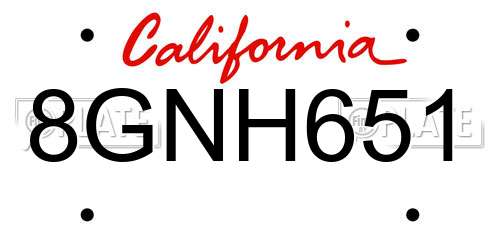8GNH651 California License Plate