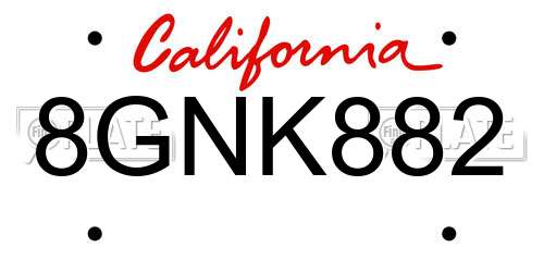 8GNK882 California License Plate