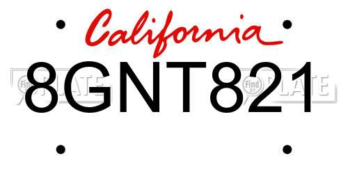 8GNT821 California License Plate
