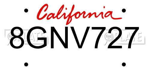 8GNV727 California License Plate