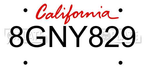8GNY829 California License Plate