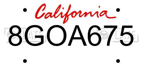 8GOA675 California License Plate