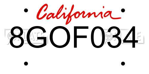 8GOF034 California License Plate