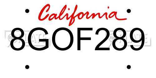 8GOF289 California License Plate
