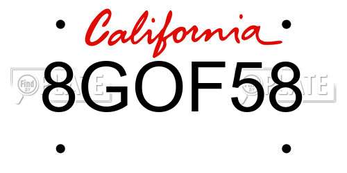 8GOF58 California License Plate