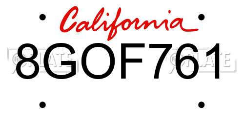 8GOF761 California License Plate