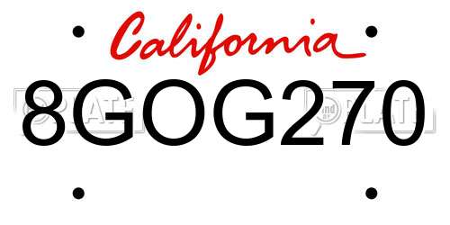 8GOG270 California License Plate