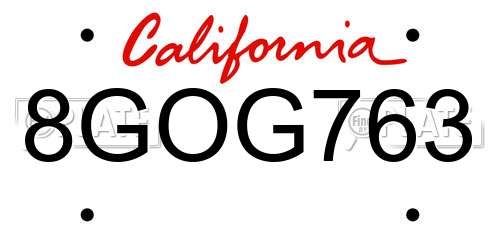 8GOG763 California License Plate