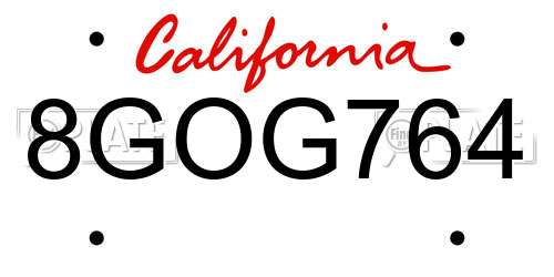 8GOG764 California License Plate