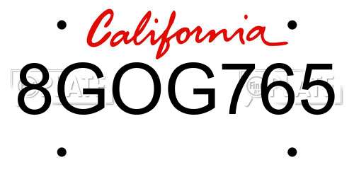 8GOG765 California License Plate