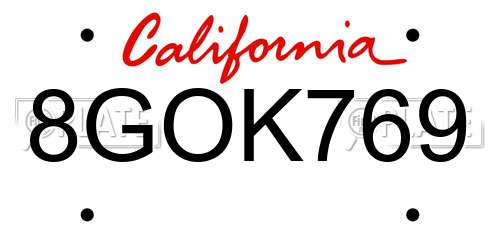 8GOK769 California License Plate